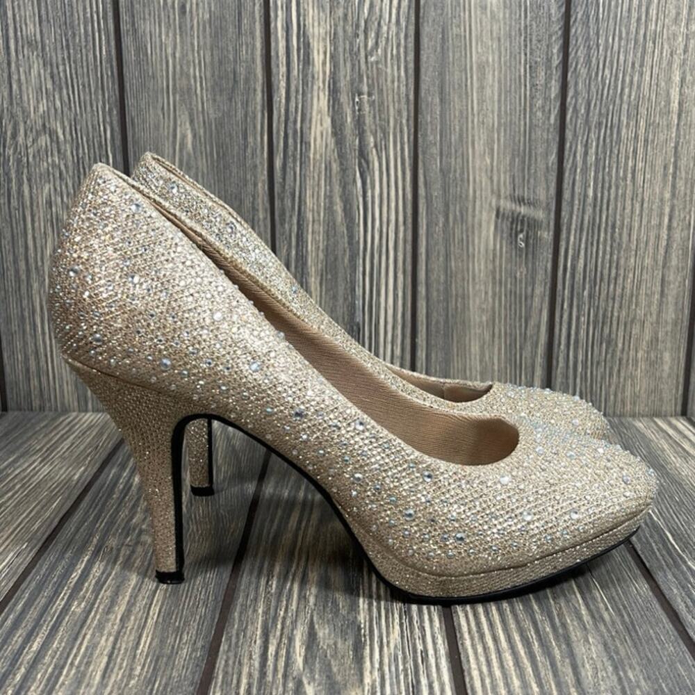 Silver Slipper Women Mirage Pump Heels Shoes‎ Rhinestone Embellished Sparkle 7.5